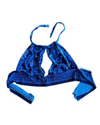 alt_tag: 🛸 Midnight Tide Two-Piece Set – One of a Kind Handmade Statement Set halter top in sapphire paisley design