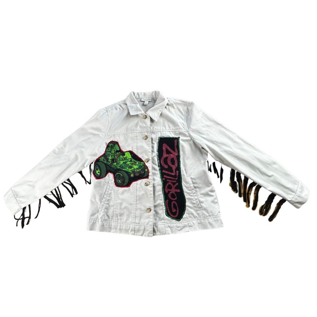 Upcycled Gorillaz Fringe Jacket — One-of-a-Kind Rock &amp; Roll Chaos