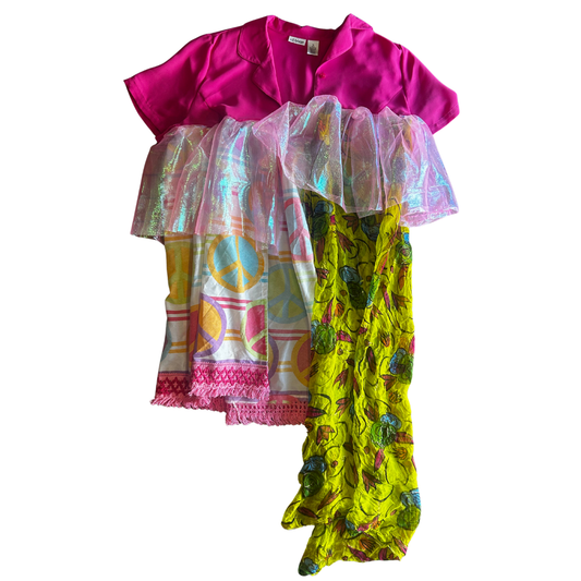 🛒 Funky Iridescent Patchwork Dress – Reworked Pink Blazer + Upcycled Fabrics | One-of-a-Kind | Handmade in Arizona