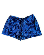Midnight Tide Two-Piece Set – One of a Kind Handmade Statement Set showcasing vibrant blue paisley shorts.