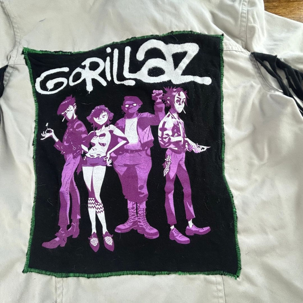 Upcycled Gorillaz Fringe Jacket — One-of-a-Kind Rock &amp; Roll Chaos
