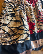 Crimson Bloom Babydoll Dress – One-of-a-Kind Handmade Upcycled Statement Piece featuring colorful floral and earthy crackle patterns.