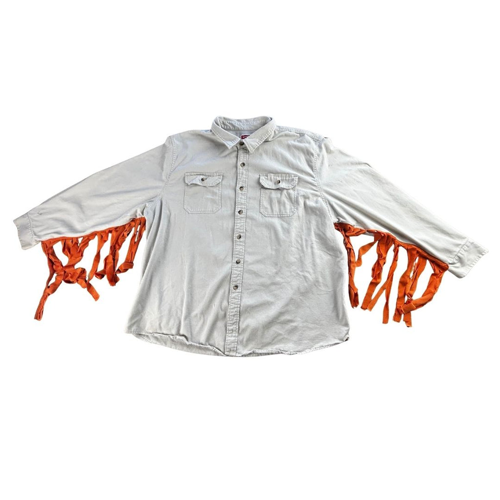 Upcycled Ramen Cat Fringe Flannel — One-of-a-Kind &amp; Full of Flavor