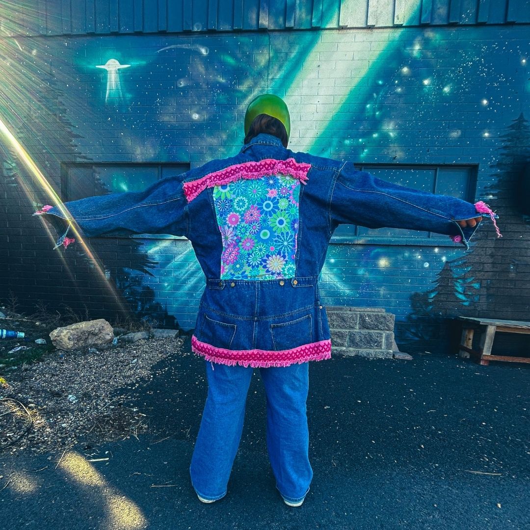 Reworked Denim Fringe Jacket – Funky Western Cowgirl | One-of-a-Kind | Handmade in Arizona
