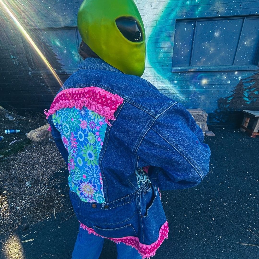 Reworked Denim Fringe Jacket – Funky Western Cowgirl | One-of-a-Kind | Handmade in Arizona