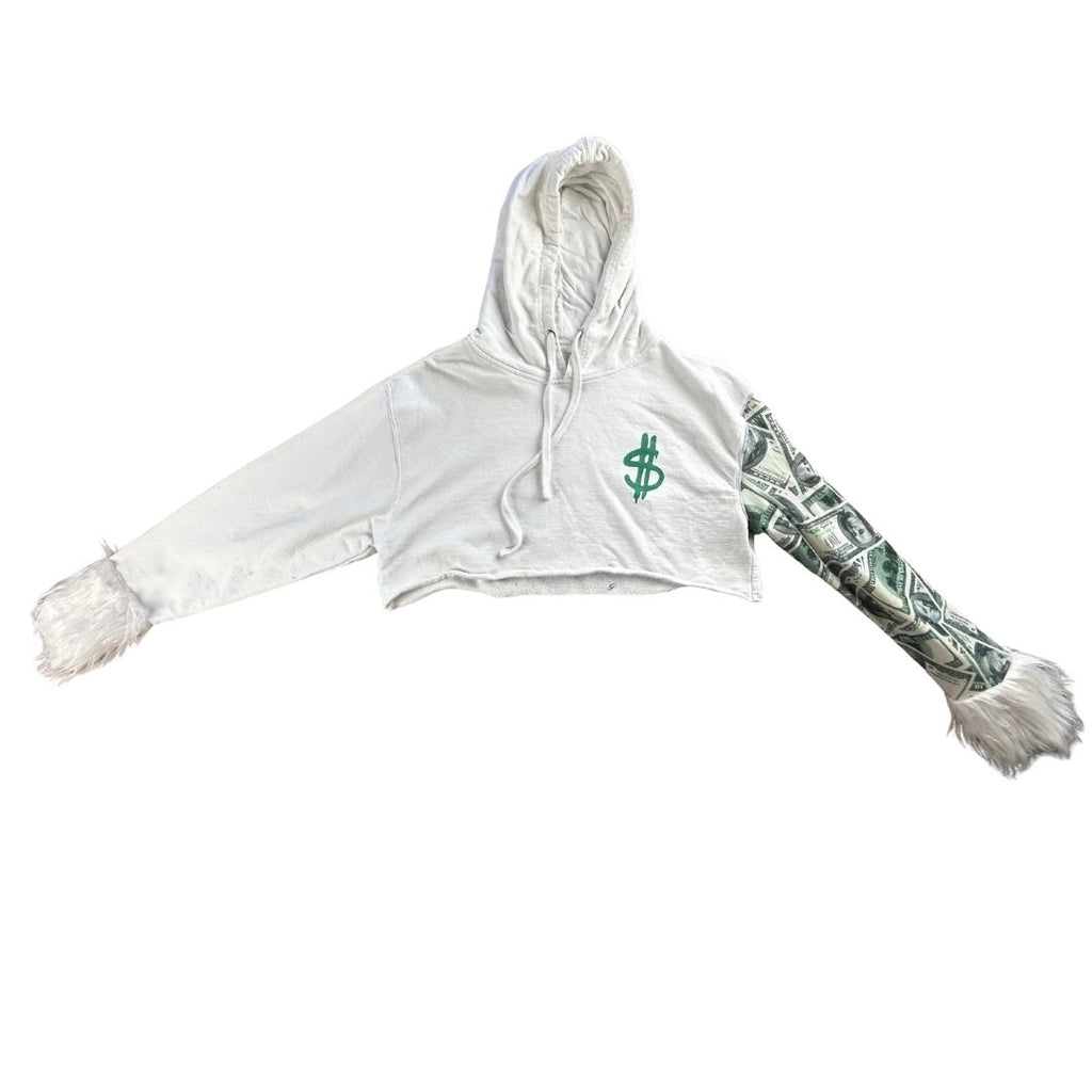 Upcycled “Money Mischief” Cropped Hoodie — One-of-a-Kind &amp; Full of Attitude