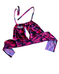 Upcycled Red Camo Halter Crop Top - handmade, colorful women's clothing in unique red camo design, perfect for statement fashion.