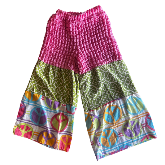 🛒 Funky Peace Patch Pants – Reworked Minky + Vintage Sheets | One-of-a-Kind | Handmade in Arizona