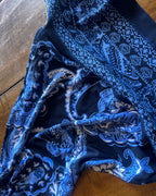 alt_tag: Midnight Tide Two-Piece Set – One of a Kind Handmade Statement Set in rich blue paisley print fabric.