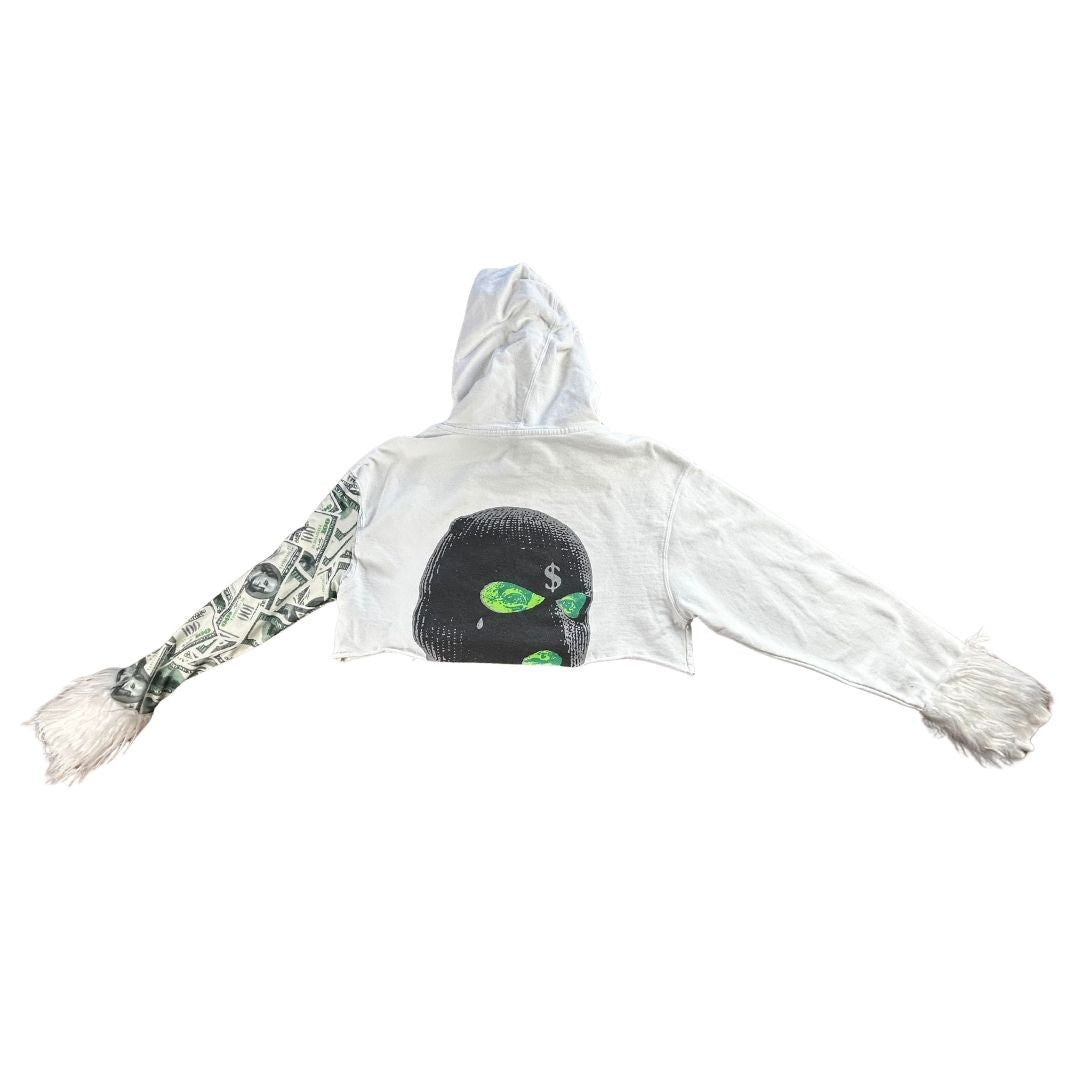 Upcycled “Money Mischief” Cropped Hoodie — One-of-a-Kind &amp; Full of Attitude