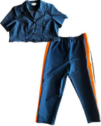 Midnight Mischief Upcycled Two-Piece Set featuring a cropped top and elastic-waist pants, vibrant and unique women's clothing.