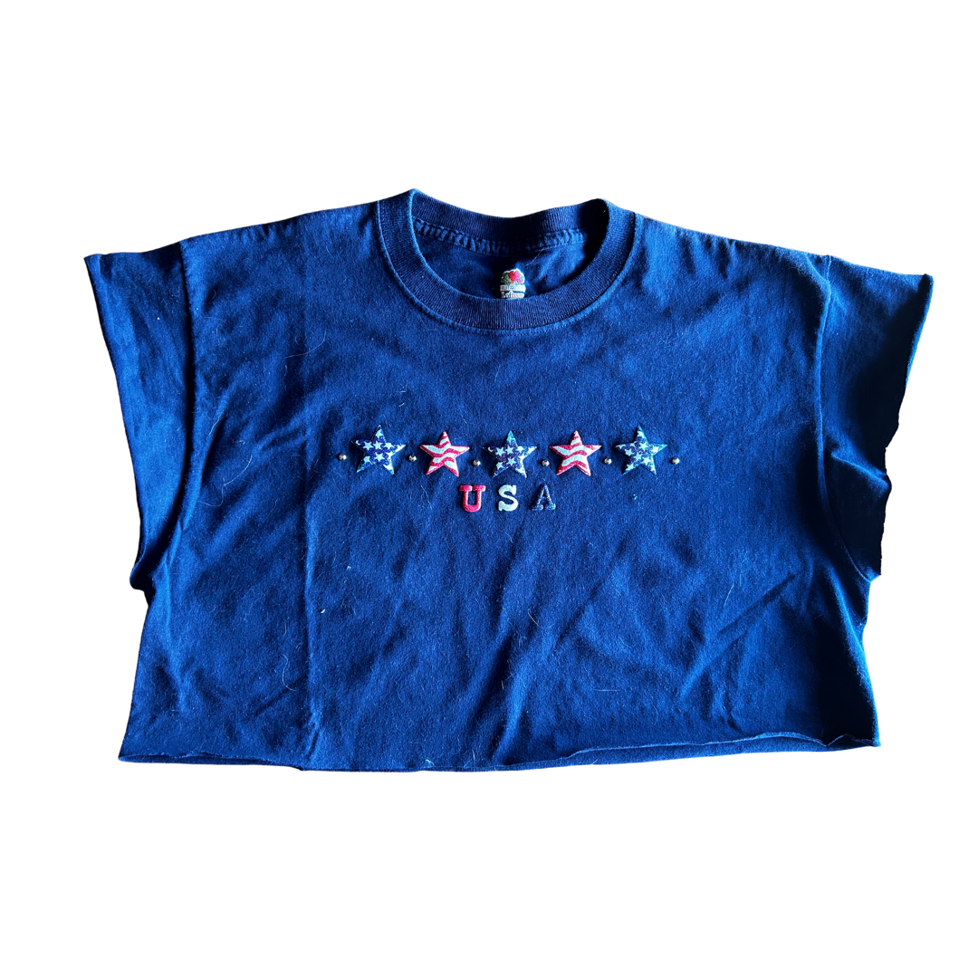 Upcycled USA Star Crop Top