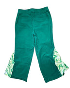 Emerald Flow Wide-Leg Pants featuring unique reclaimed fabric side inserts, colorful women's clothing design.