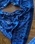 alt_tag: 🛸 Midnight Tide Two-Piece Set – One of a Kind Handmade Statement Set featuring rich sapphire and cobalt silky paisley fabric.