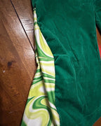 Emerald Flow Wide-Leg Pants featuring flowing reclaimed fabric side inserts for unique women's clothing style.