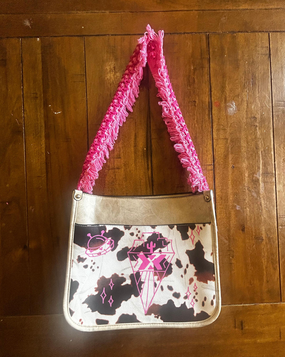 Stay Weird Cow Print Shoulder Bag