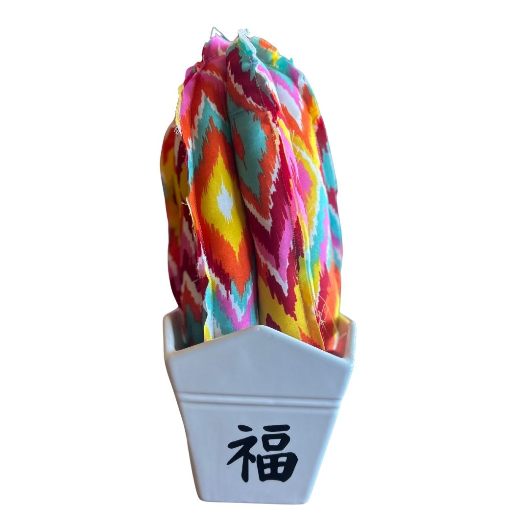 Handmade Fabric Cactus in Ceramic Takeout Vase | Funky Home Decor | One-of-a-Kind