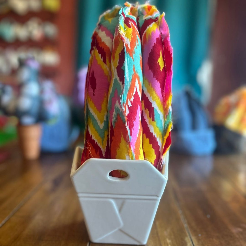 Handmade Fabric Cactus in Ceramic Takeout Vase | Funky Home Decor | One-of-a-Kind