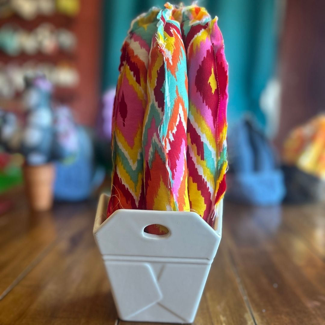 Handmade Fabric Cactus in Ceramic Takeout Vase | Funky Home Decor | One-of-a-Kind