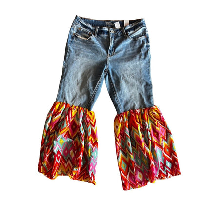 Upcycled Bell Bottom Jeans – Boho Ruffle Flare | Handmade in Arizona | One-of-a-Kind