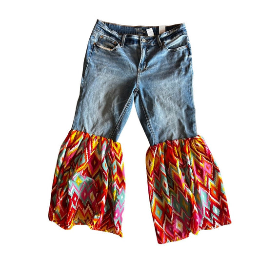 Upcycled Bell Bottom Jeans – Boho Ruffle Flare | Handmade in Arizona | One-of-a-Kind