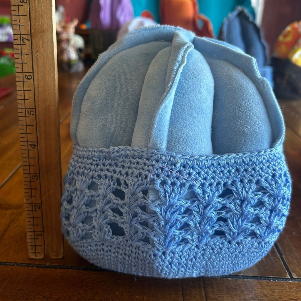 Handmade Blue Fabric Cactus with Crochet Pot | Boho Desert Decor | One-of-a-Kind