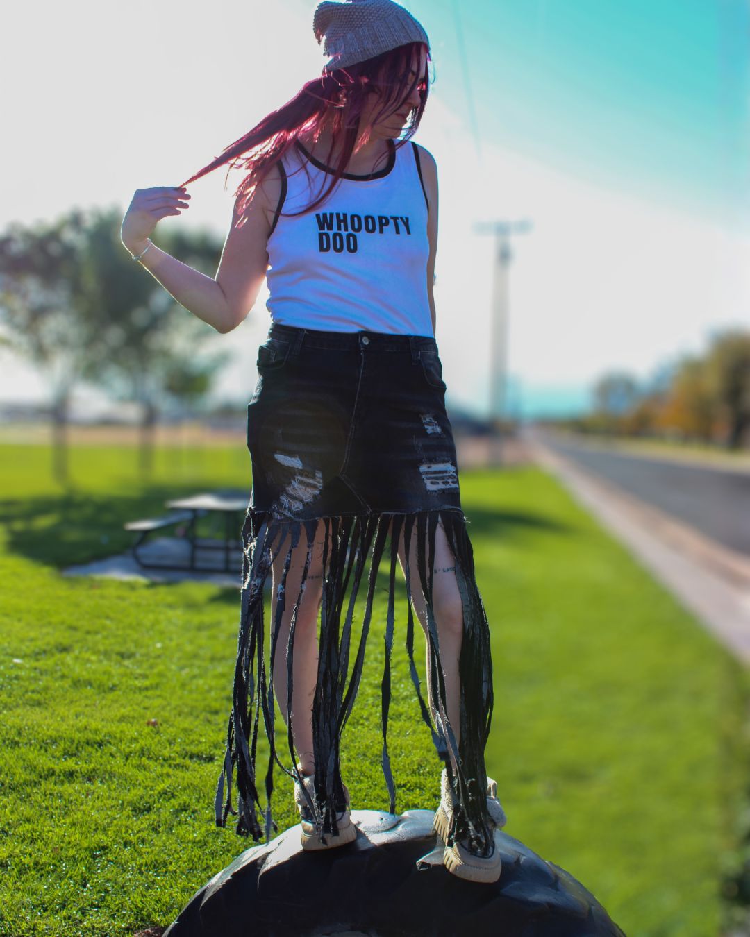 Midnight Outlaw | Upcycled Black Denim Fringe Skirt