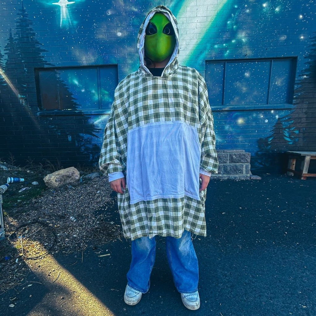 Green Flannel Oversized Hoodie – Handmade & Upcycled