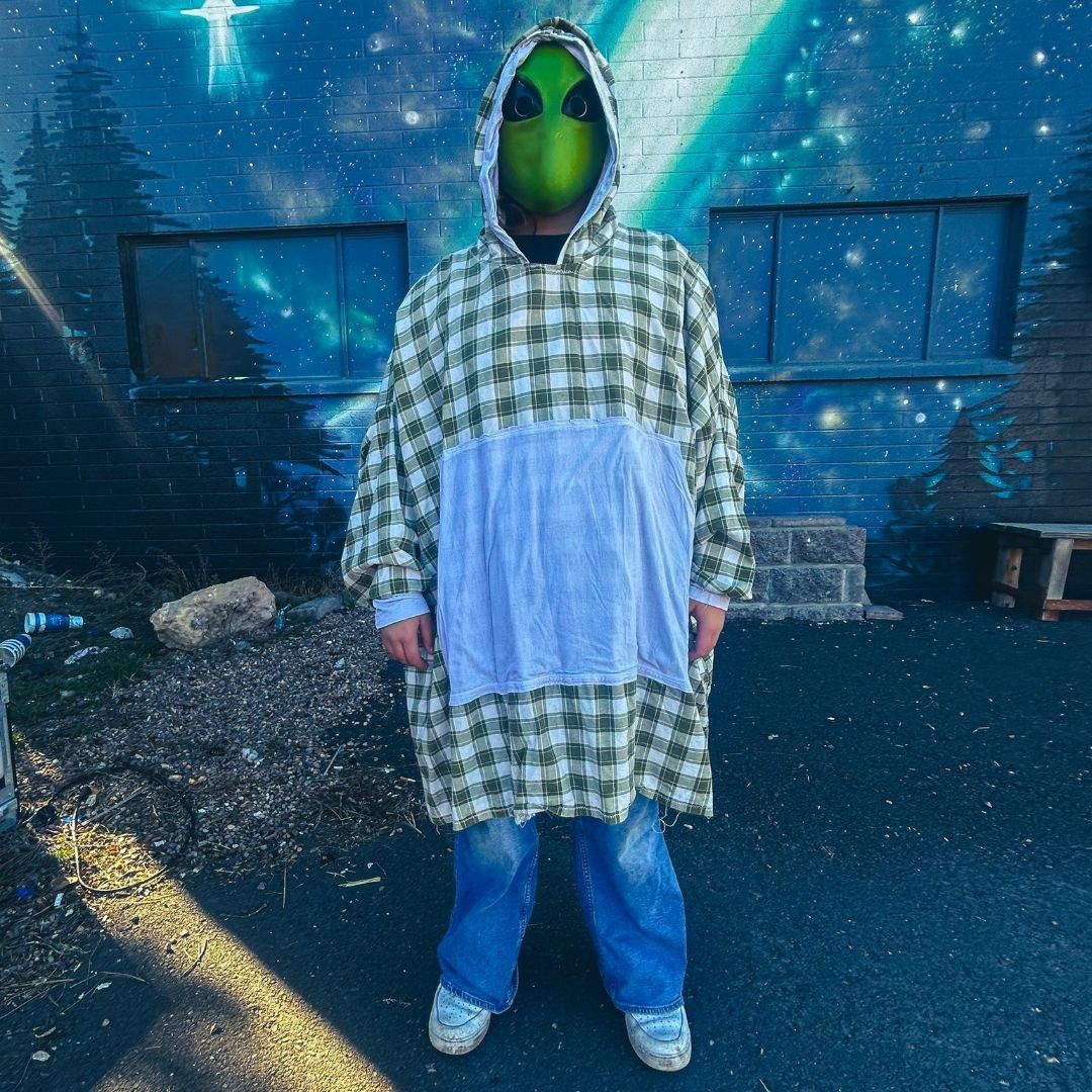 Green Flannel Oversized Hoodie – Handmade & Upcycled