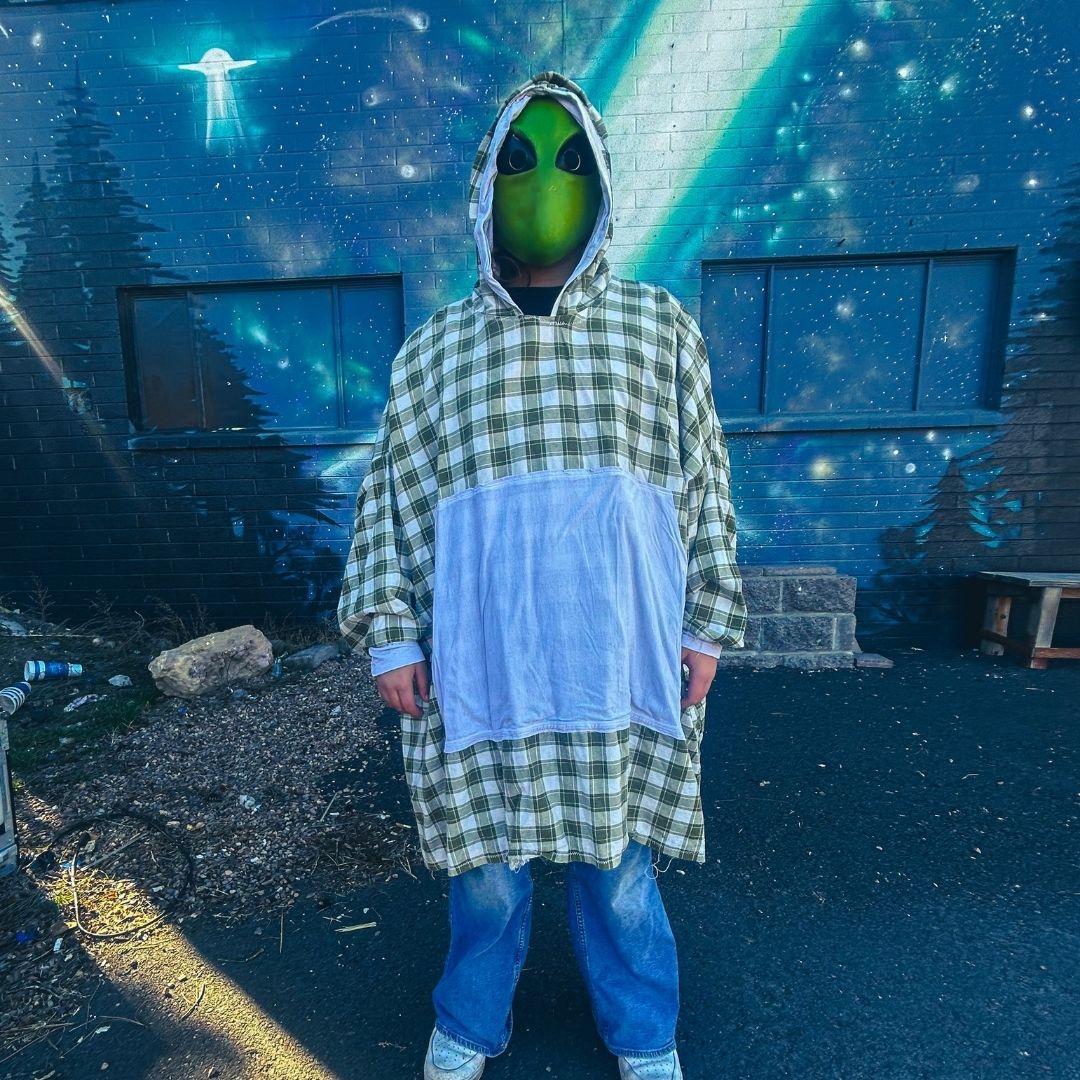 Green Flannel Oversized Hoodie – Handmade & Upcycled