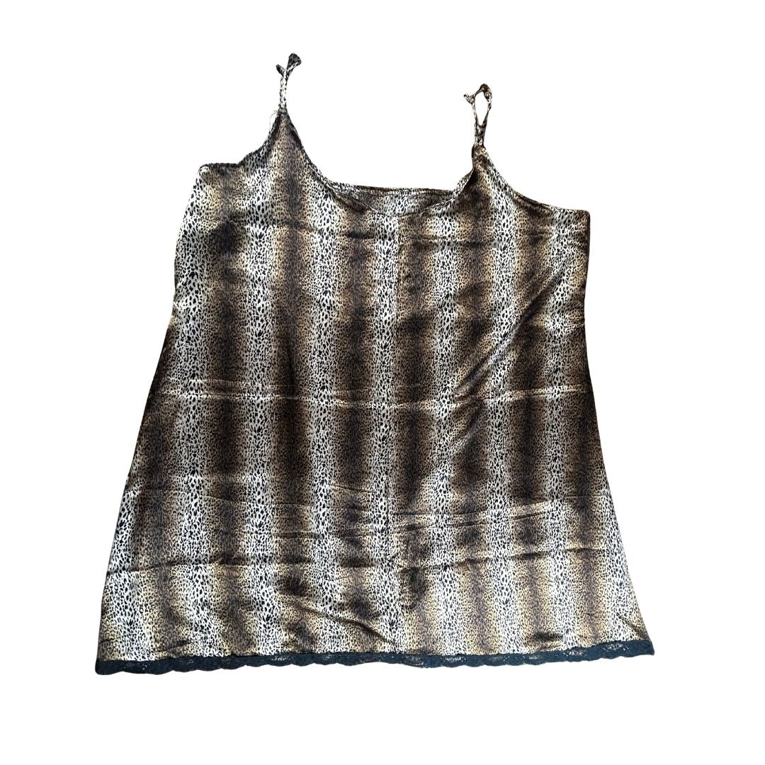 Handmade Silk Cheetah Slip Dress with Black Lace Trim