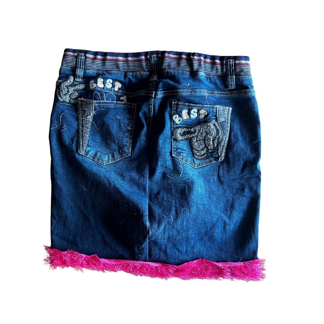 "You Are the Best" Denim Mini Skirt – Reworked from Jeans | One-of-a-Kind | Handmade in Arizona