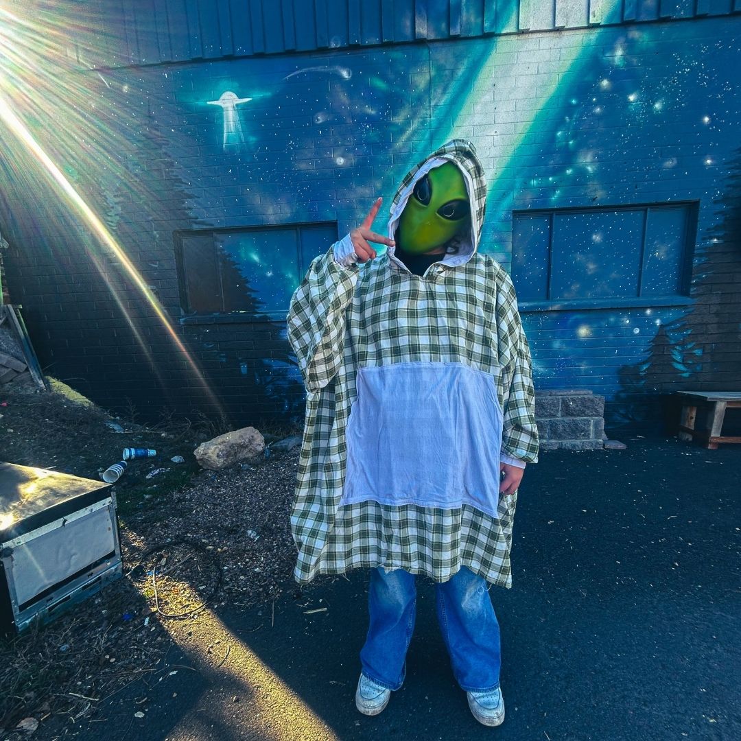 Green Flannel Oversized Hoodie – Handmade & Upcycled