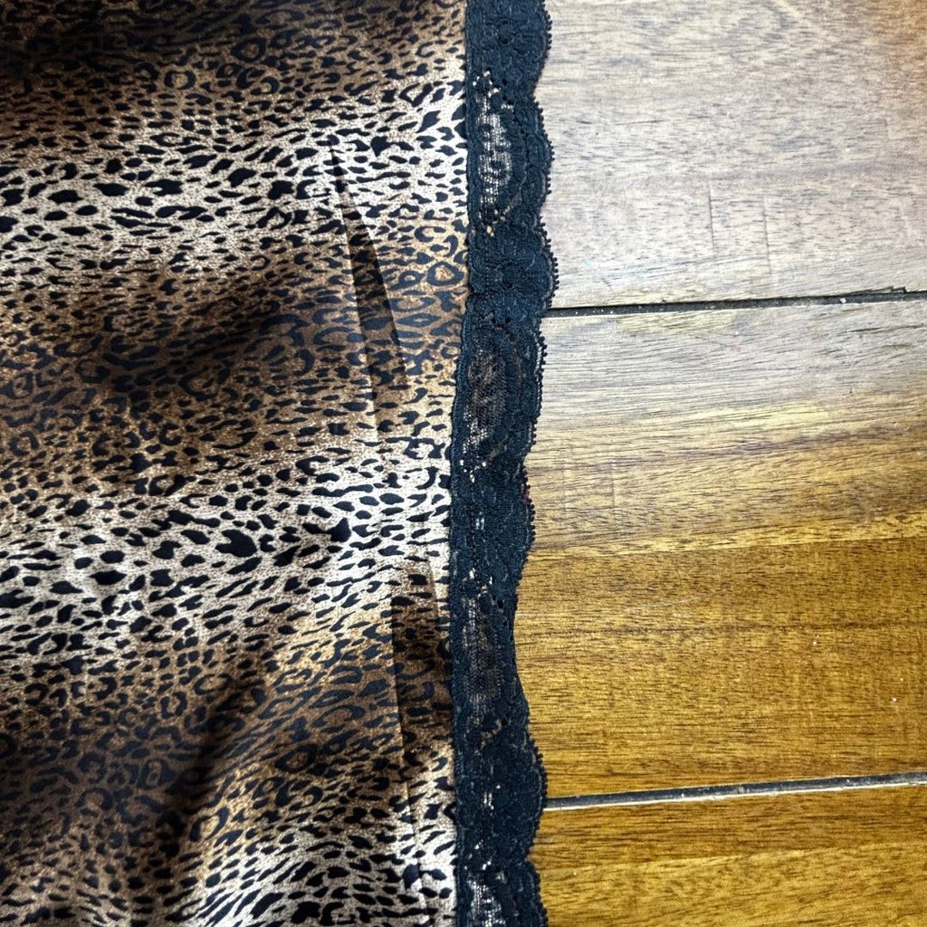 Handmade Silk Cheetah Slip Dress with Black Lace Trim