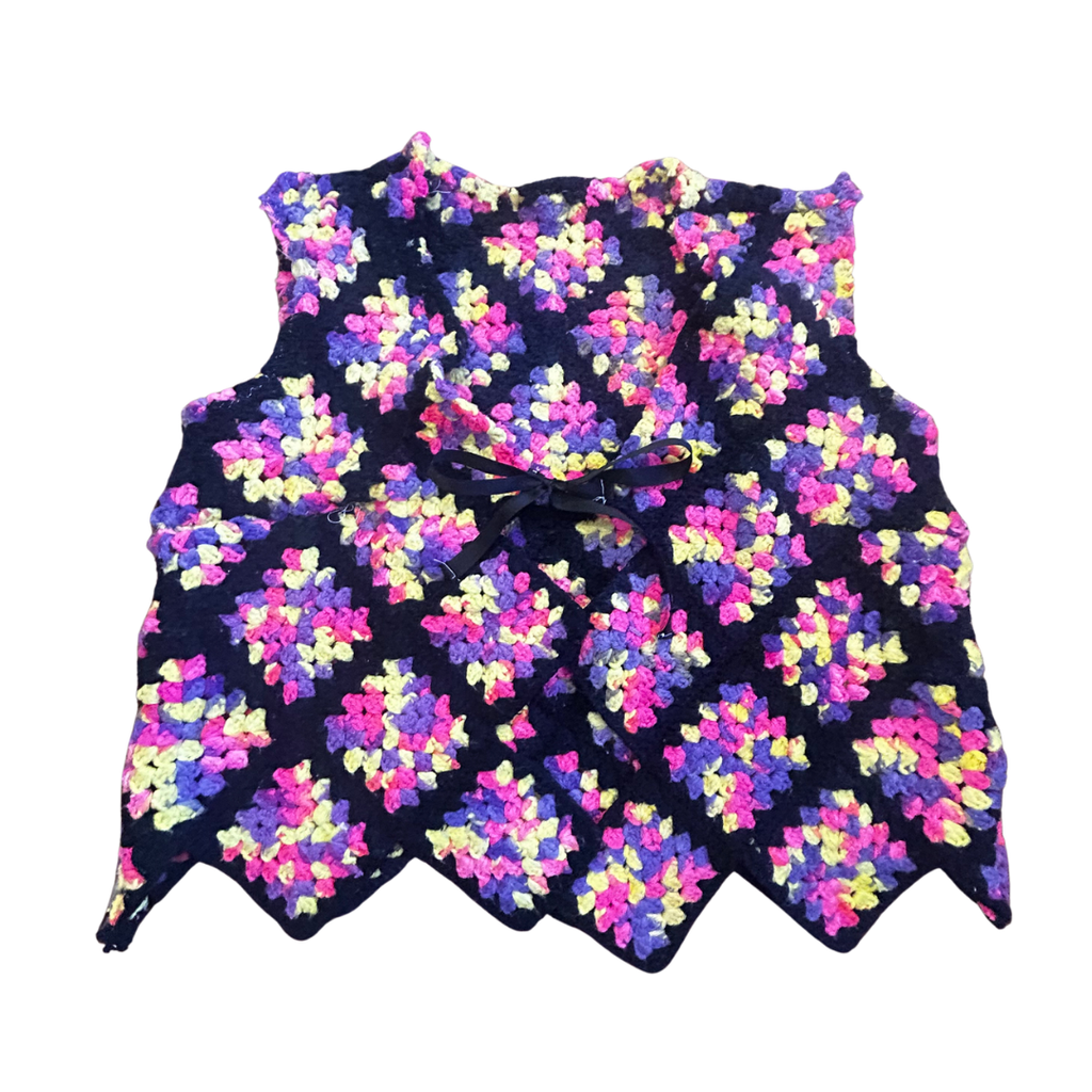 Neon Bloom Crochet Vest – One of a Kind Upcycled Statement Piece