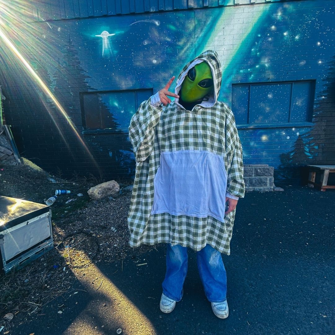 Green Flannel Oversized Hoodie – Handmade & Upcycled