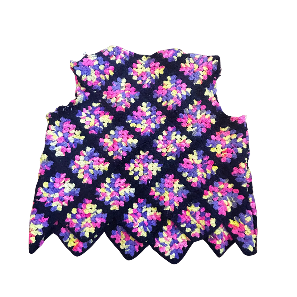 Neon Bloom Crochet Vest – One of a Kind Upcycled Statement Piece