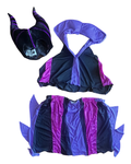 Mistress of Mischief Upcycled Maleficent Set with purple and black two-piece outfit and horn headpiece.