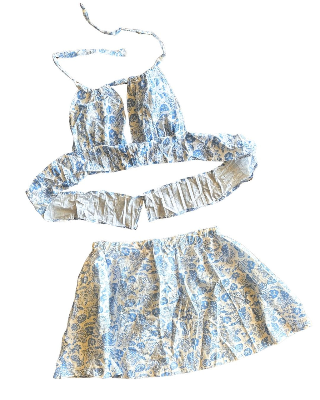 Blue Meadow Remix Set – One-of-a-Kind Handmade Skirt & Halter Top Set