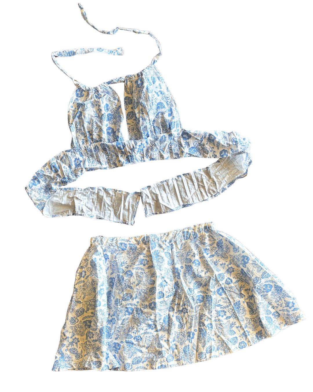 Blue Meadow Remix Set – One-of-a-Kind Handmade Skirt & Halter Top Set