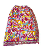 Cosmic Scarf Remix Skirt – One of a Kind Upcycled Statement Piece in colorful patterns, representing funky women's clothing.