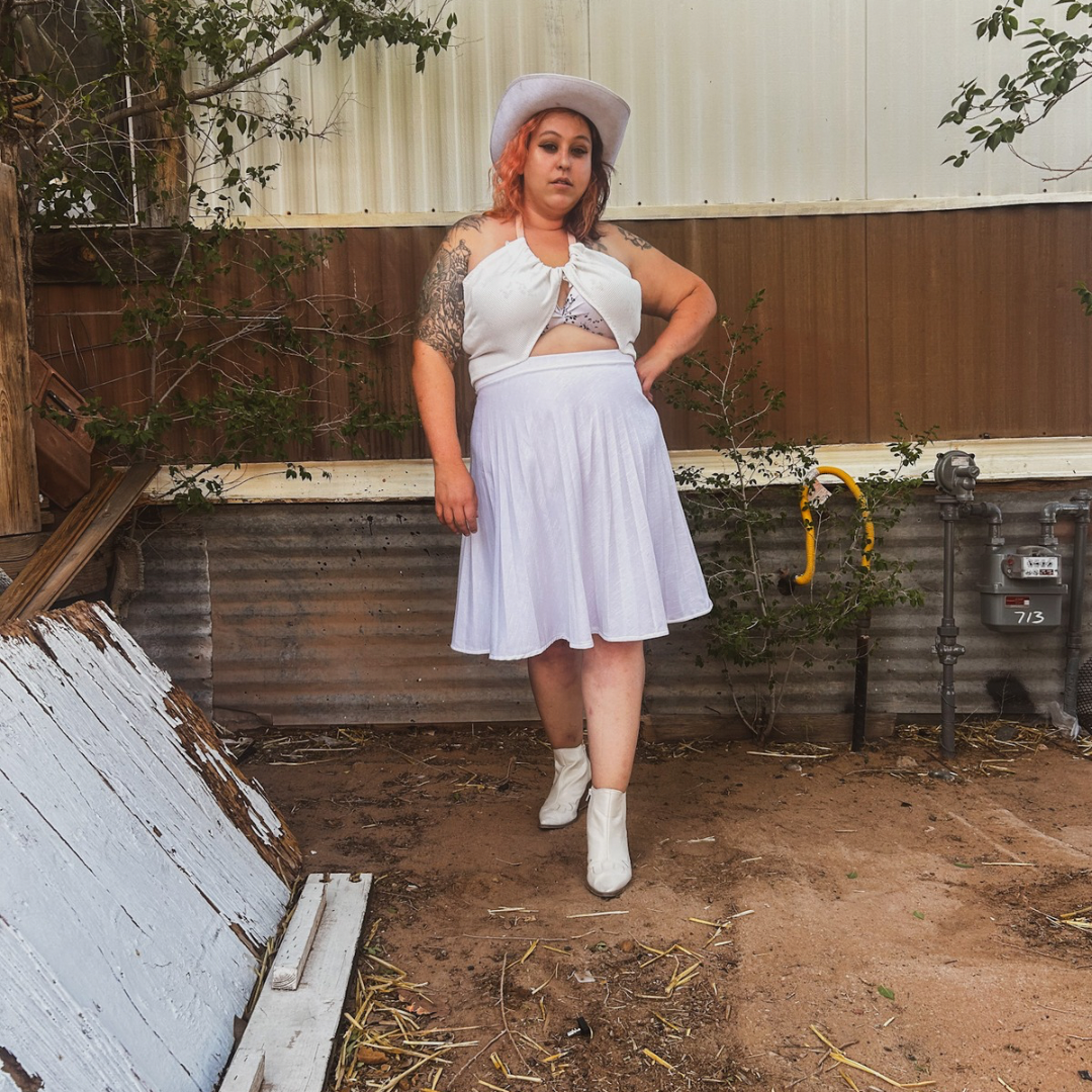Reworked White Cowgirl Dress – Upcycled Western Tank Top + Skater Skirt | One-of-a-Kind | Handmade in Arizona 🤠 Howdy Meets Hot Girl – Only 1 Available