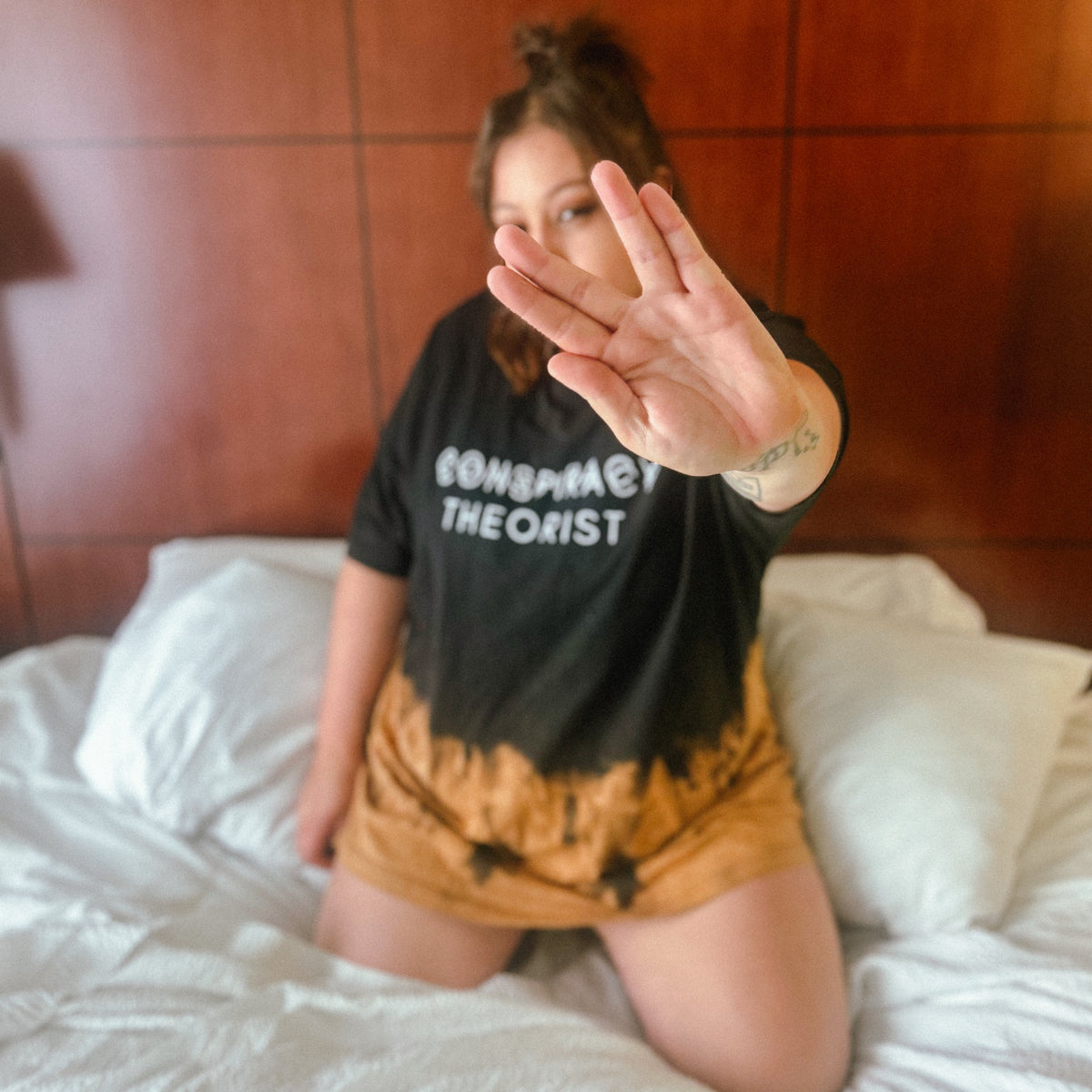Bleach-Dyed "Conspiracy Theorist" Graphic T-Shirt