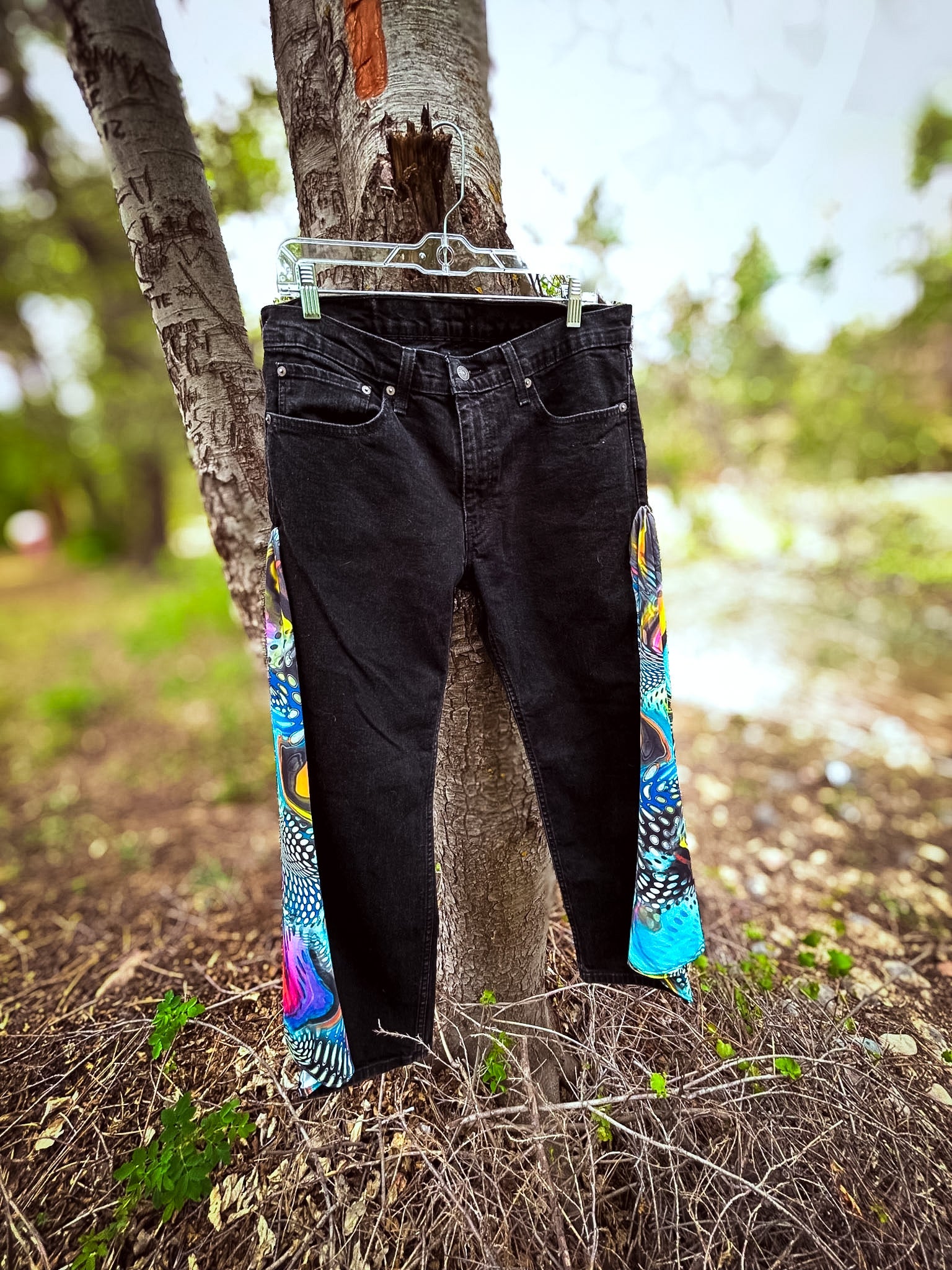 Cosmic Splash Flare Pants – One of a Kind Upcycled Statement Piece