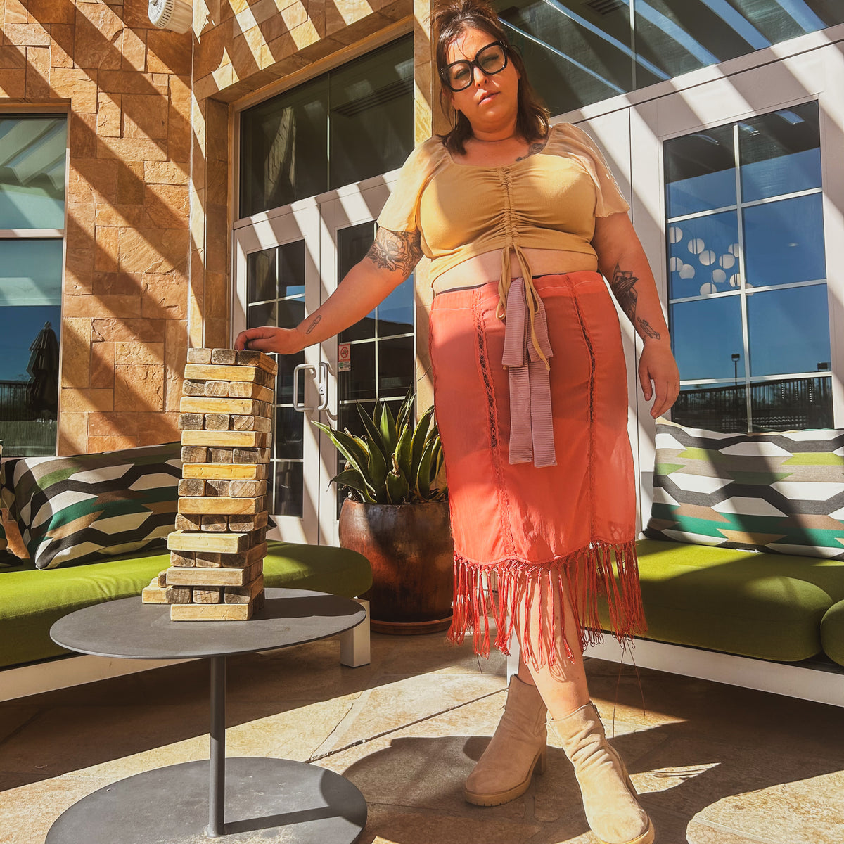 Desert Rose Sheer Kimono Fringe Skirt