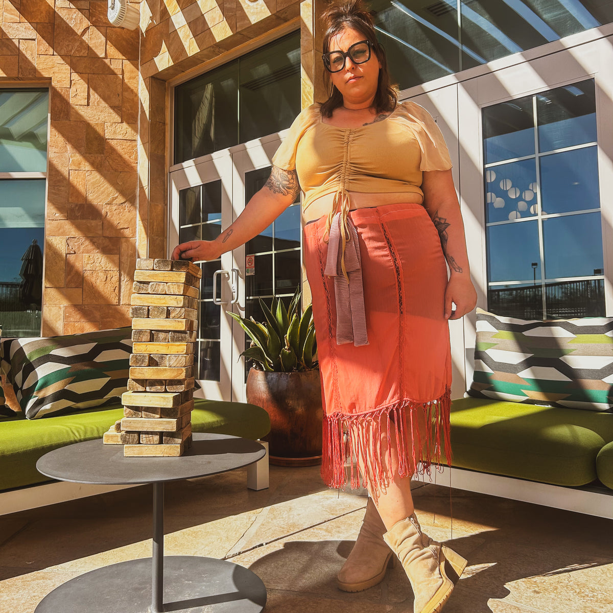 Desert Rose Sheer Kimono Fringe Skirt