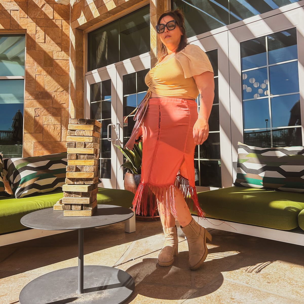Desert Rose Sheer Kimono Fringe Skirt