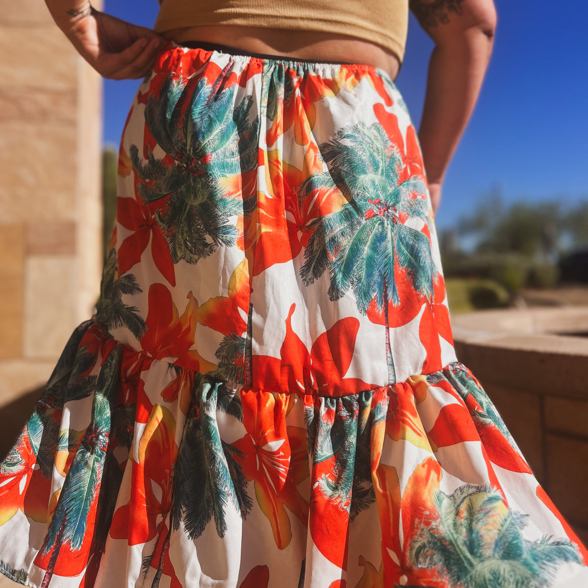 Sunset Tropics Upcycled Ruffle Skirt