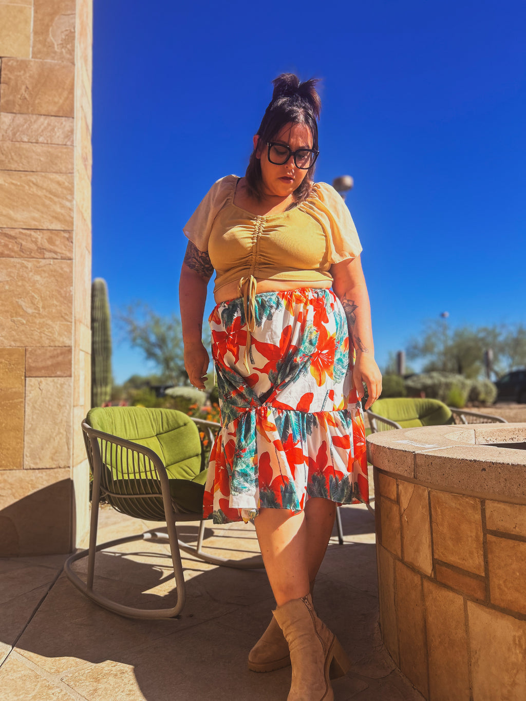 Sunset Tropics Upcycled Ruffle Skirt