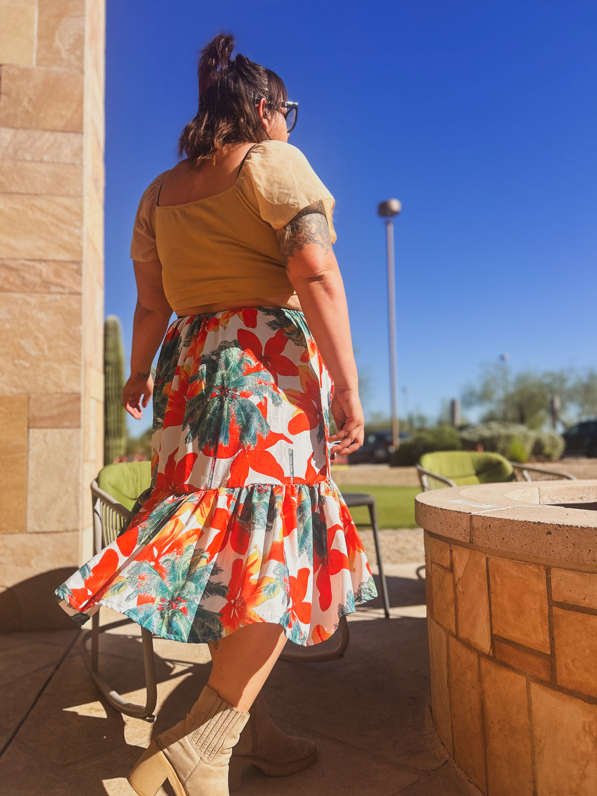 Sunset Tropics Upcycled Ruffle Skirt